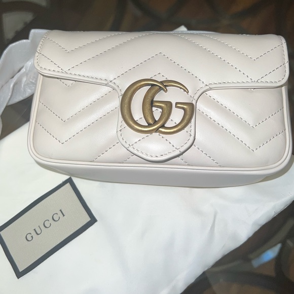 Gucci Blue Super Mini GG Marmont Velvet Crossbody Bag Metal Cloth